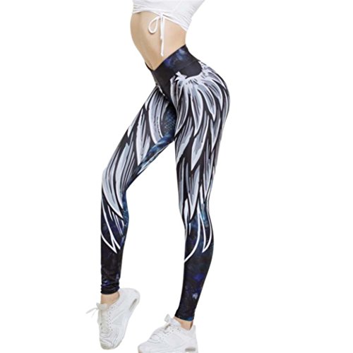 Leggings Deporte Mujer Sexy 2018,Mallas Yoga Mujer Leggins Polainas de Fitness de Cintura Alta Pantalones Yoga de impresión de alas de Mujer Fitness Pantalones Push up niña (Azul, XL)