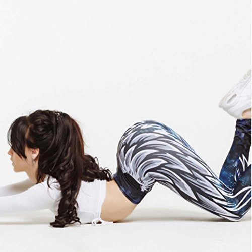 Leggings Deporte Mujer Sexy 2018,Mallas Yoga Mujer Leggins Polainas de Fitness de Cintura Alta Pantalones Yoga de impresión de alas de Mujer Fitness Pantalones Push up niña (Azul, S)