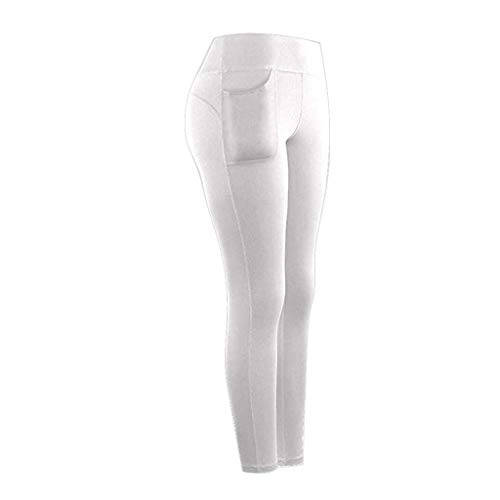 Leggings Mujer Fitness 2020 SHOBDW Color Sólido Stretch Legging Yoga Mujer Workout Running Gym Bolsillos Leggings Deporte Mujer Activos Pantalones Chandal Mujer Baratos(Blanco,S)