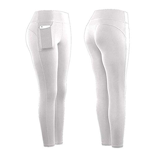 Leggings Mujer Fitness 2020 SHOBDW Color Sólido Stretch Legging Yoga Mujer Workout Running Gym Bolsillos Leggings Deporte Mujer Activos Pantalones Chandal Mujer Baratos(Blanco,S)