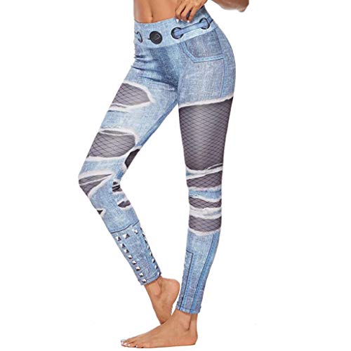 Leggings Mujer Fitness 2020 SHOBDW Leggings Vaqueros Mujer Rallados Estampados Leggings Fitness Sport Gym Yoga Athletic Pant Pantalones Chandal Mujer Baratos(Azul,XL)