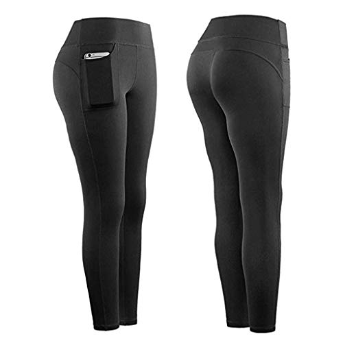 Leggings Mujer Fitness 2021 Venta de Liquidación Color Sólido Stretch Legging Yoga Mujer Workout Running Gym Bolsillos Leggings Deporte Mujer Activos Pantalones Chandal Mujer(A-Negro,L)