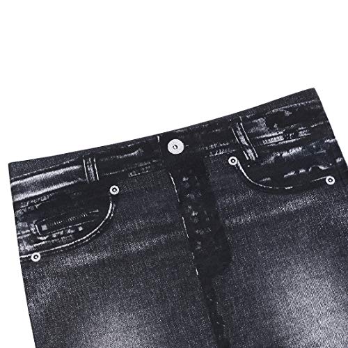 Leggings Vaqueros de Entretiempo para Mujer Encaje de Vaquero Jeans De Moda Popular Ligero Alta Cintura Elástico Abrigado Zanquivano (L/XL, Negro)