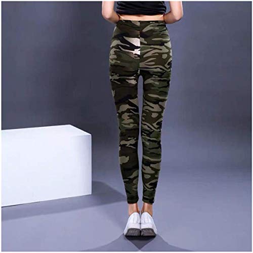 Lemon Tree, S.L. Leggins para Mujer Estilo Camuflaje Color Verde. Talla Única M/L. Pantalones elásticos Ajustables para Mujer