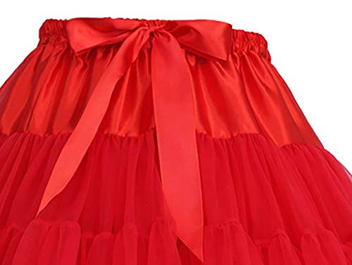 Lenfesh Mujeres Cancan Rockabilly 50s Retro Enaguas Faldas Baile de Ballet Tutu Faldas Color sólido con Lazo