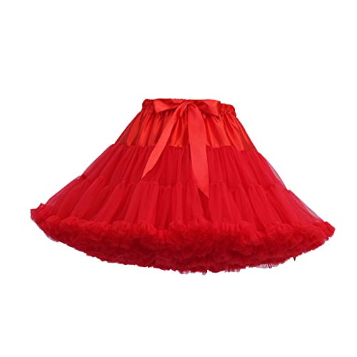 Lenfesh Mujeres Cancan Rockabilly 50s Retro Enaguas Faldas Baile de Ballet Tutu Faldas Color sólido con Lazo