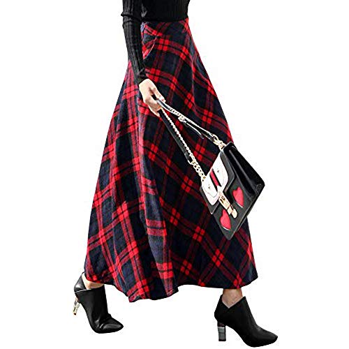 Lenfesh Ropa de Mujer Falda Plisada de Cuadros Escoceses Falda Larga de Cintura elástica Invierno para Mujer