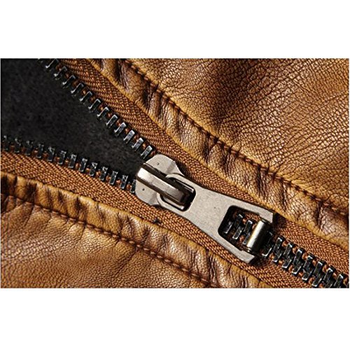 LEOCLOTHO Chaqueta Biker de Cuero PU para Hombre Motorista Cazadora de Piel con Cuello Alto Retro Chaquetas Abrigos Marrón S