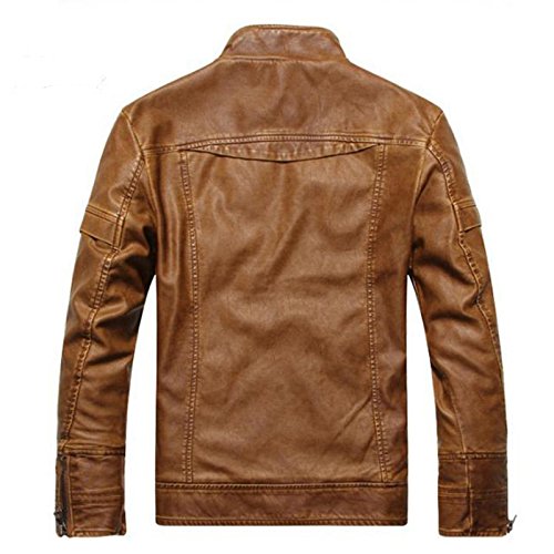 LEOCLOTHO Chaqueta Biker de Cuero PU para Hombre Motorista Cazadora de Piel con Cuello Alto Retro Chaquetas Abrigos Marrón S