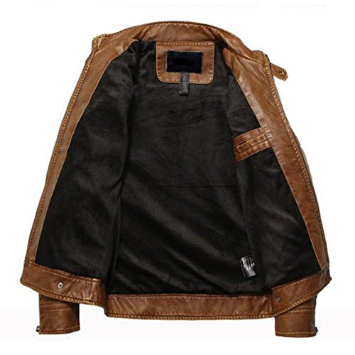 LEOCLOTHO Chaqueta Biker de Cuero PU para Hombre Motorista Cazadora de Piel con Cuello Alto Retro Chaquetas Abrigos Marrón S