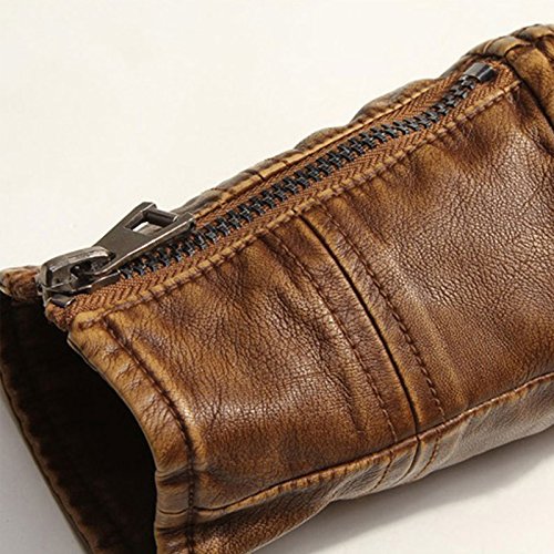 LEOCLOTHO Chaqueta Biker de Cuero PU para Hombre Motorista Cazadora de Piel con Cuello Alto Retro Chaquetas Abrigos Marrón S