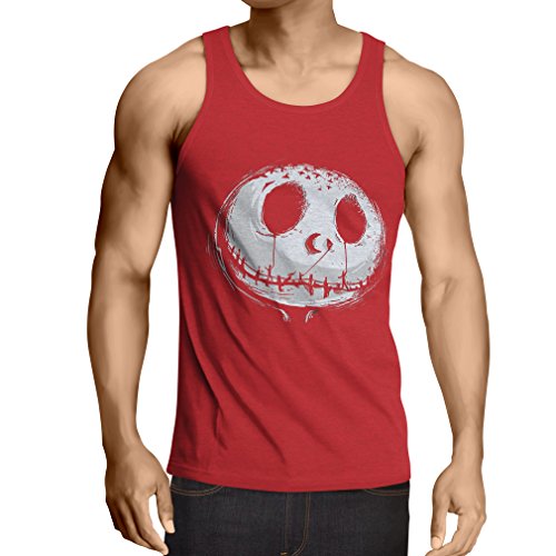lepni.me Camisetas de Tirantes para Hombre cráneo asustadizo Cara - Pesadilla - Ropa de Fiesta de Halloween (XX-Large Rojo Multicolor)
