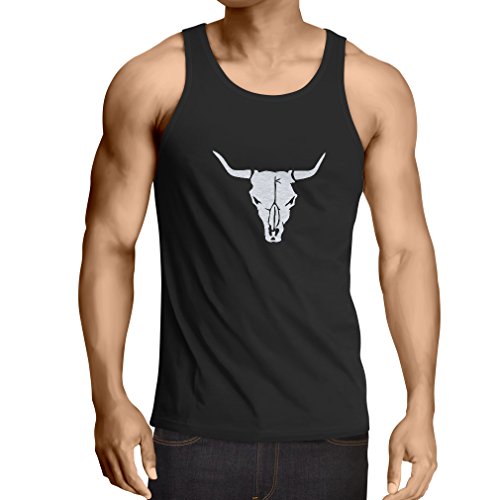 lepni.me Camisetas de Tirantes para Hombre Cráneo de Toro - Ideas de Regalos Divertidos para Cazadores, Tiradores, Vaqueros (XXXXX-Large Negro Blanco)