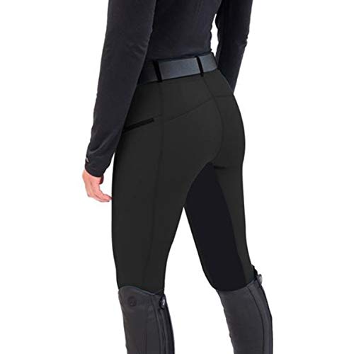 LGQ Pantalones ecuestres Cintura cómodos Parches de Rodilla para Montar ecuestres Mallas Deportivas para Montar a Caballo para Hombres y Mujeres,Negro,L