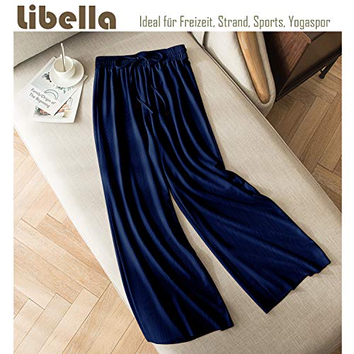 Libella Mujeres Tallas Grandes Llanura Abocinado Palazzo Anchos Pierna Pantalones Pantalones Holgados para Mujer Azul Oscuro