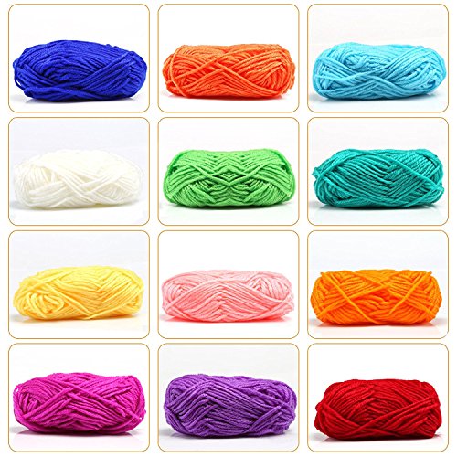 LIHAO Lanas para Tejer Ovillos de Lana Estambres Acrílicos (12 Colores)