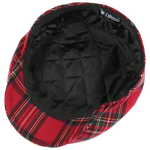 Lipodo Tartan Gorra Plana con Estampado escocés Mujer/Hombre - Gorra chata Fabricada en Italia - Boina Plana Otoño/Invierno - con Forro Acolchado - Gorra Plana a Cuadros Rojo 59 cm