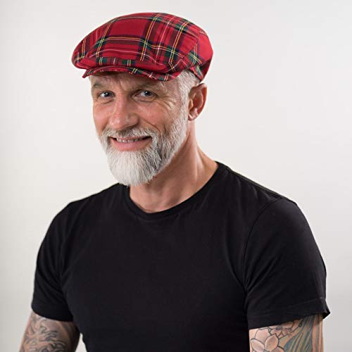 Lipodo Tartan Gorra Plana con Estampado escocés Mujer/Hombre - Gorra chata Fabricada en Italia - Boina Plana Otoño/Invierno - con Forro Acolchado - Gorra Plana a Cuadros Rojo 59 cm