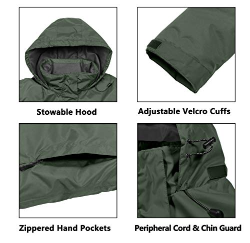 Little Donkey Andy Chubasquero impermeable para mujer, ligero, al aire libre, cortavientos, para senderismo, viajes, militar, verde oliva L