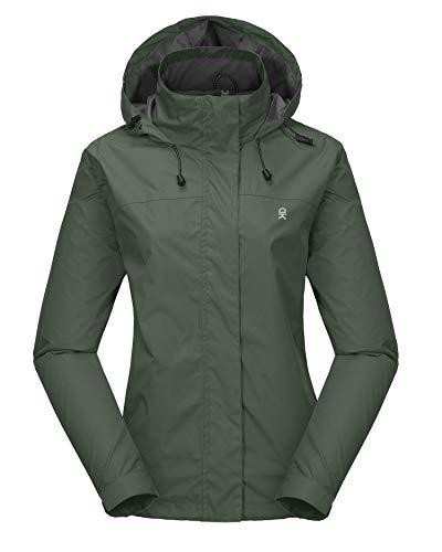 Little Donkey Andy Chubasquero impermeable para mujer, ligero, al aire libre, cortavientos, para senderismo, viajes, militar, verde oliva L