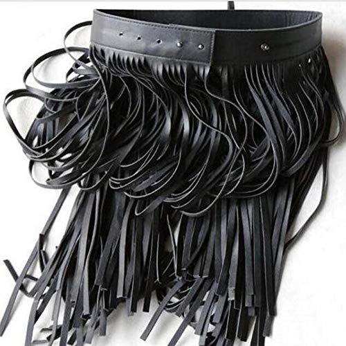 LiuXi Falda de Mujer con Flecos Negros Cinturón con Flecos Largos Estilo Gitano Correa Femenina Salvaje Falda Ajustable