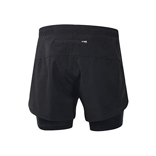 Lixada Hombres Pantalónes Cortos de Running 2-en-1, Pantalones Cortos de Atletismo, Pantalones Cortos de Fitness Maratón, Transpirable Pantalones+Secado Rápido (Negro, XXL)
