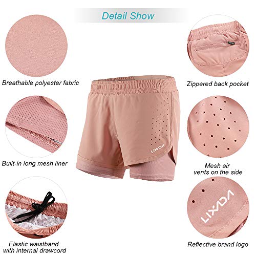 Lixada Mujeres Pantalónes Cortos Deportivos 2-en-9 Transpirable Pantalones+Secado Rápido para de Running Fitness Yoga