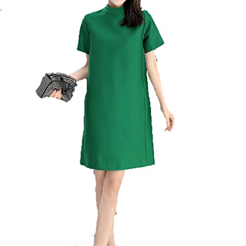 LLYA Vestido de Color sólido Mujer de pie Collar Suelta Falda Recta de Manga Corta Falda de Longitud Media Cuatro Colores Disponibles,Verde,L