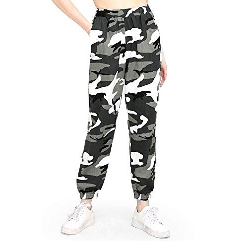 Loalirando Pantalón Camuflaje Mujer Pantalones Deportivos Largos Estampado de Camuflaje Casual Gris, Rosa y Verde