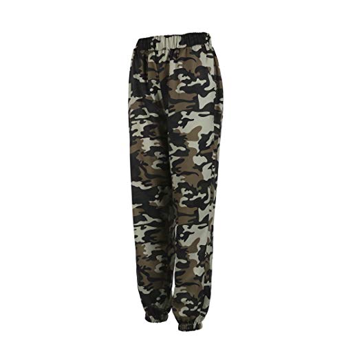 Loalirando Pantalón Camuflaje Mujer Pantalones Deportivos Largos Estampado de Camuflaje Casual Gris, Rosa y Verde