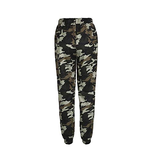 Loalirando Pantalón Camuflaje Mujer Pantalones Deportivos Largos Estampado de Camuflaje Casual Gris, Rosa y Verde