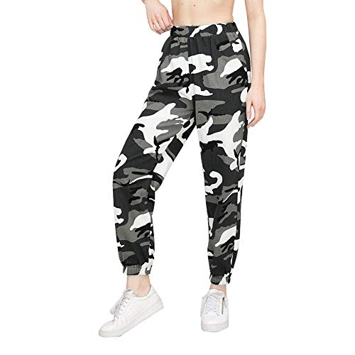 Loalirando Pantalón Camuflaje Mujer Pantalones Deportivos Largos Estampado de Camuflaje Casual Gris, Rosa y Verde