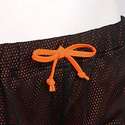 Loalirando - Pantalones cortos de deporte para mujer, 2 en 1, con forro para yoga, fitness, gimnasio, con bolsillo para teléfono de secado rápido negro y naranja L