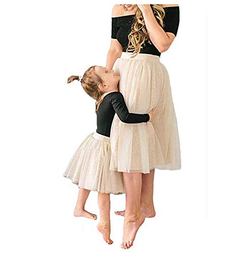 Loalirando Vestidos para Madre e Hija Elegante Vestido Familiar Top con Mangas Cortas Negro sin Tirantes + Falda de Tul para Ballet Blanco