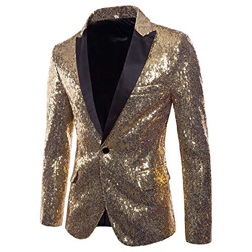 Logobeing Chaqueta de Traje para Hombre,Chaquetas para Hombre de Vestir Blazer Hombre Casual Fiesta Traje Ajustado Chaqueta de Abrigo de Lentejuelas para Hombre (M, Gold)