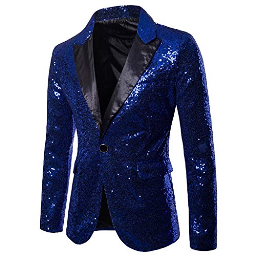 Logobeing Chaqueta de Traje para Hombre,Chaquetas para Hombre de Vestir Blazer Hombre Casual Fiesta Traje Ajustado Chaqueta de Abrigo de Lentejuelas para Hombre (XL, Azul)