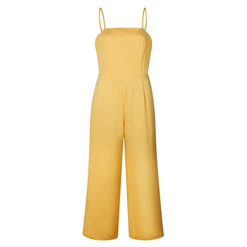 Longwu Mujeres sin Tirantes de la Correa de Espagueti Jumpsuit Moda de Pierna Ancha Pantalones de Cintura Alta Rompers Amarillo-XL