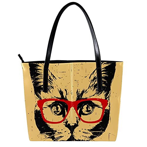 LORVIES Gato British Shorthair con gafas rojas Bolso bandolera de piel sintética y bolsos de mano para mujer