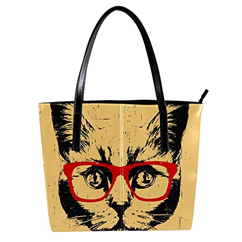 LORVIES Gato British Shorthair con gafas rojas Bolso bandolera de piel sintética y bolsos de mano para mujer