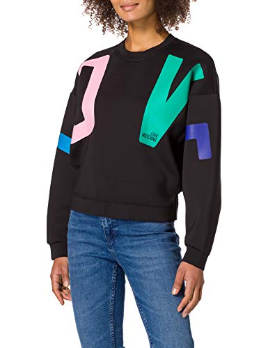 Love Moschino Soft Lightweight Neoprene Crewneck Sweatshirt, with Long Batwing Sleeves Sudadera, Negro, 48 para Mujer