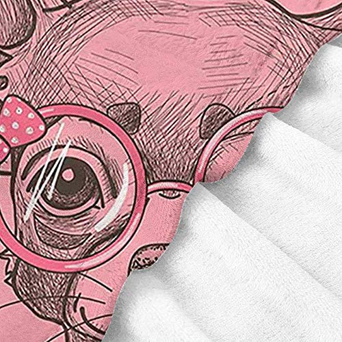 LsWOW Manta de Playa para Perro, Chihuahua, Dibujo, ilustración con Cita, Gafas, Lazos, Cachorro, Color Rosa pálido, Verde Militar, Tela de Microfibra de Felpa de Lujo para Invierno