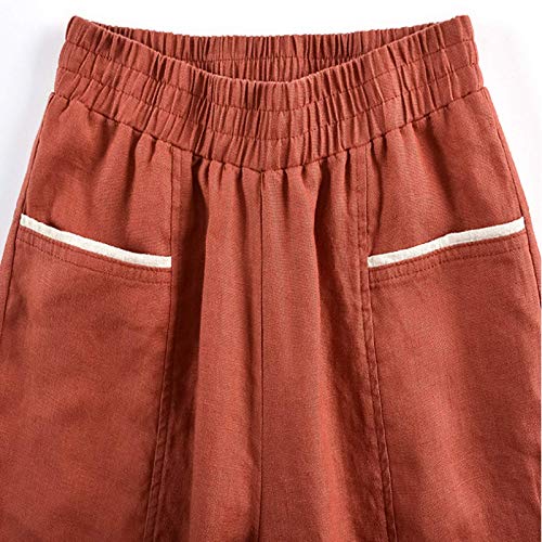 Luandge Pantalones Harem Micro Plisados elásticos de Cintura Alta elásticos para Mujer Pantalones de Moda Casuales Ligeros y Finos con Bolsillos 28