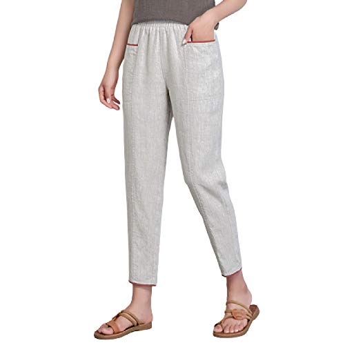 Luandge Pantalones Harem Micro Plisados elásticos de Cintura Alta elásticos para Mujer Pantalones de Moda Casuales Ligeros y Finos con Bolsillos 28