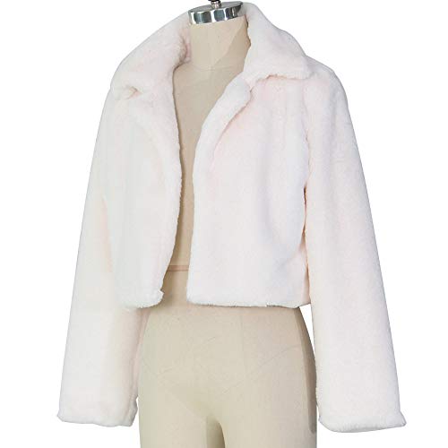 Luckycat Moda Mujer Abrigo Fluffy Fleece Turn-Down Collar de Piel sintética Top Corto Abrigo Suelto