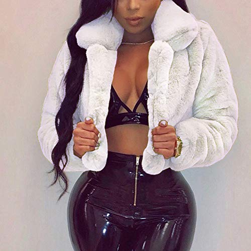 Luckycat Moda Mujer Abrigo Fluffy Fleece Turn-Down Collar de Piel sintética Top Corto Abrigo Suelto