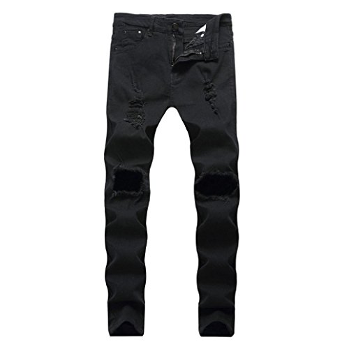 LuckyGirls Pantalones Hombres Vaqueros Originales Rotos Casuales Motocicleta Pantalones Slim Agujero Elasticos Streetwear Moda Pantalón (M, Negro)
