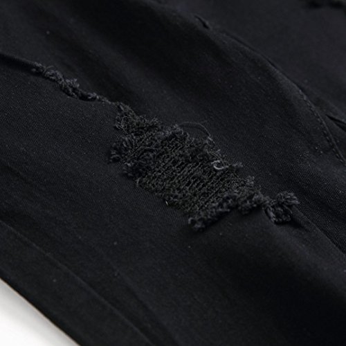 LuckyGirls Pantalones Hombres Vaqueros Originales Rotos Casuales Motocicleta Pantalones Slim Agujero Elasticos Streetwear Moda Pantalón (M, Negro)