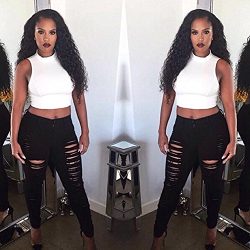 LuckyGirls Pantalones Mujer Vaqueros de Rotos Negro Cintura Alta Originals Casual Pantalón Moda Slim Skinny Legging Elasticos Jeans (S, Negro)