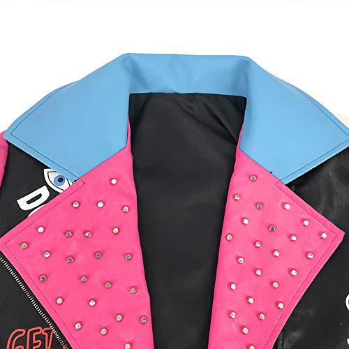 LUONE Chaqueta De Cuero De Moda para Mujer, Chaqueta De Cuero con Estampado De Tachuelas Y Cremallera Solapa Chaqueta Casual Chaqueta De Motorista,Blackwithpink,S