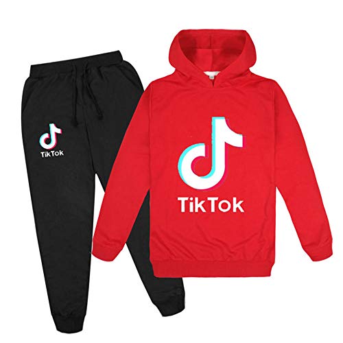 LVABC xxLvOG TIK Tok Conjunto con Capucha y pantalón con la inscripción TIK Tok, Unisex, Sudadera, para niños, Ropa-Rojo_120 （5-6_Y）